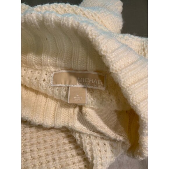 Michael Kors White Chunky Knit Short Sleeve Gold Buckle Cardigan, Size Large - Picture 6 of 6